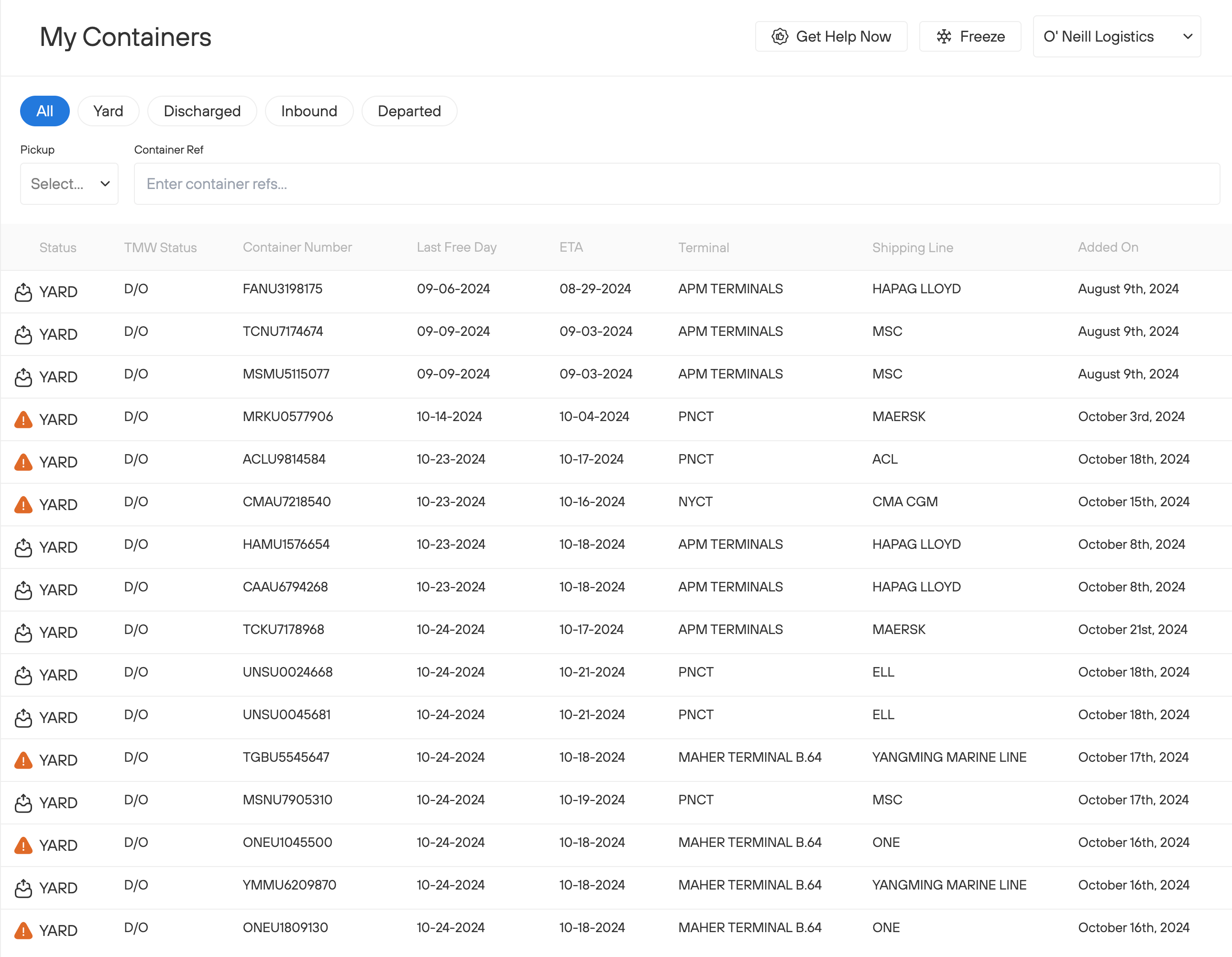 Quantum Container Management Interface - Real-time container tracking dashboard